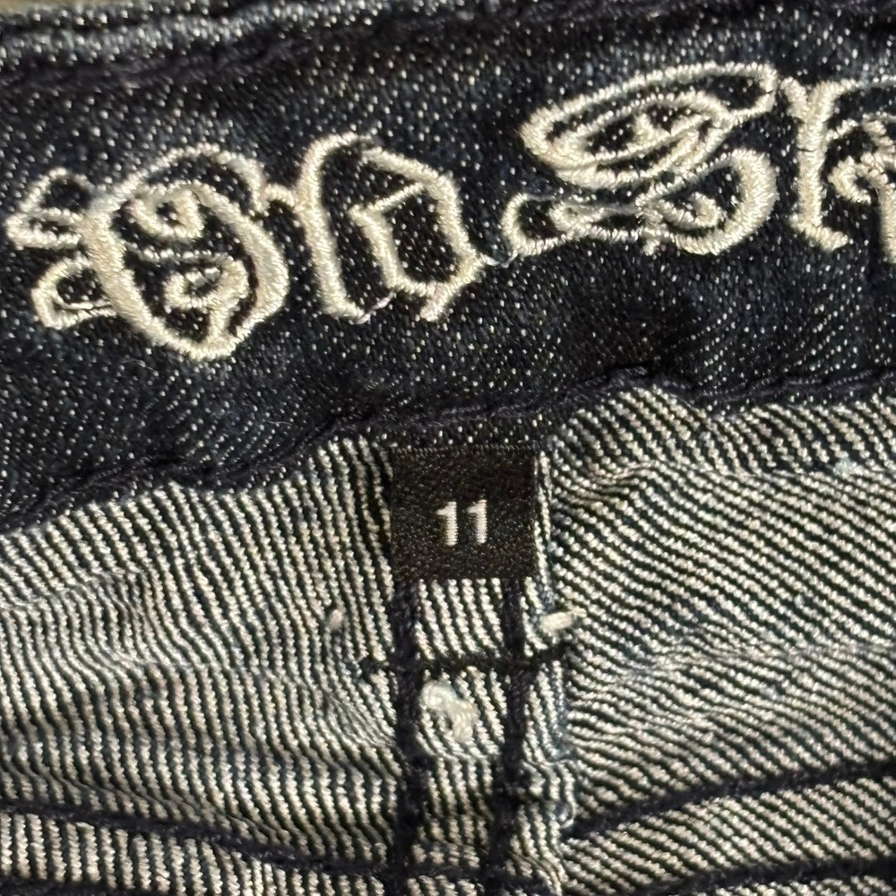 Old Skool Womens Straight Leg Jeans Dark Wash Thick White Contrast Stitch 11 - Picture 7 of 14